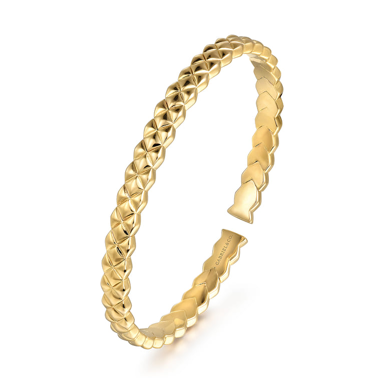 Demure - 14K Yellow Gold Quilt Pattern Cuff Bracelet - Shot 2