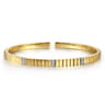 Demure - 14K Yellow Gold Rectangular Bead Cuff Bangle Bracelet with White Gold Pave Diamond Stations - 0.2 ct