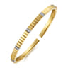 Demure - 14K Yellow Gold Rectangular Bead Cuff Bangle Bracelet with White Gold Pave Diamond Stations - 0.2 ct