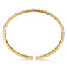 Demure - 14K Yellow Gold Rectangular Bead Cuff Bangle Bracelet with White Gold Pave Diamond Stations - 0.2 ct