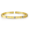 Demure - 14K Yellow Gold Rectangular Bead Cuff Bracelet with White Gold Pave Diamond Stations - 0.22 ct