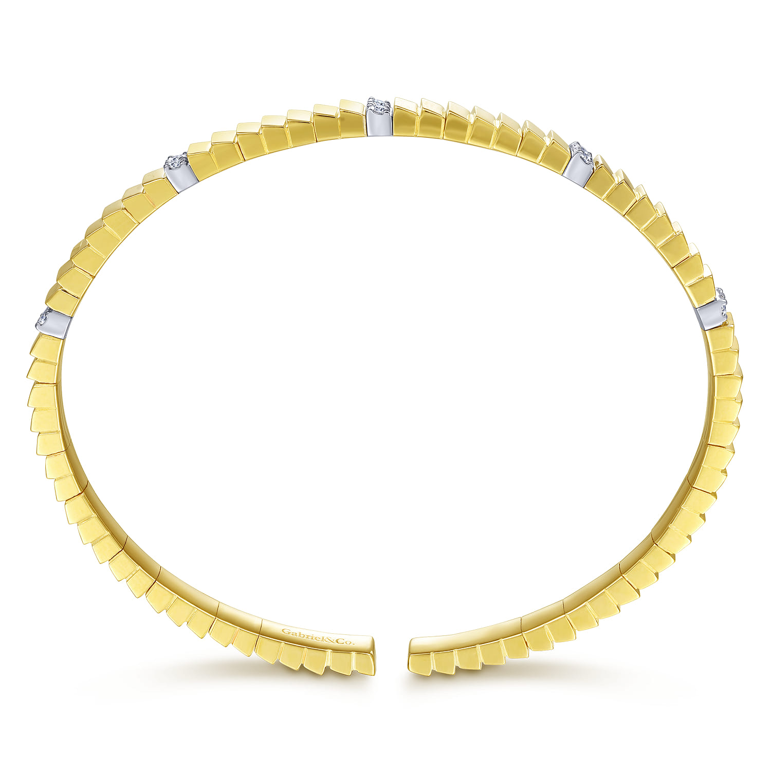 Demure - 14K Yellow Gold Rectangular Bead Cuff Bracelet with White Gold Pave Diamond Stations - 0.22 ct - Shot 3