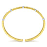 Demure - 14K Yellow Gold Rectangular Bead Cuff Bracelet with White Gold Pave Diamond Stations - 0.22 ct