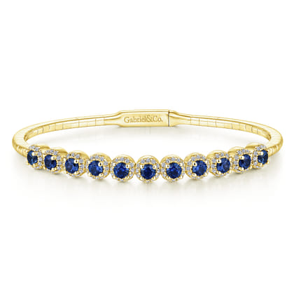 Demure - 14K Yellow Gold Round Sapphire and Diamond Halo Bangle