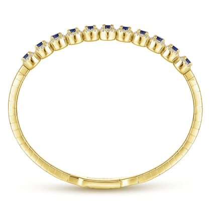 Demure - 14K Yellow Gold Round Sapphire and Diamond Halo Bangle