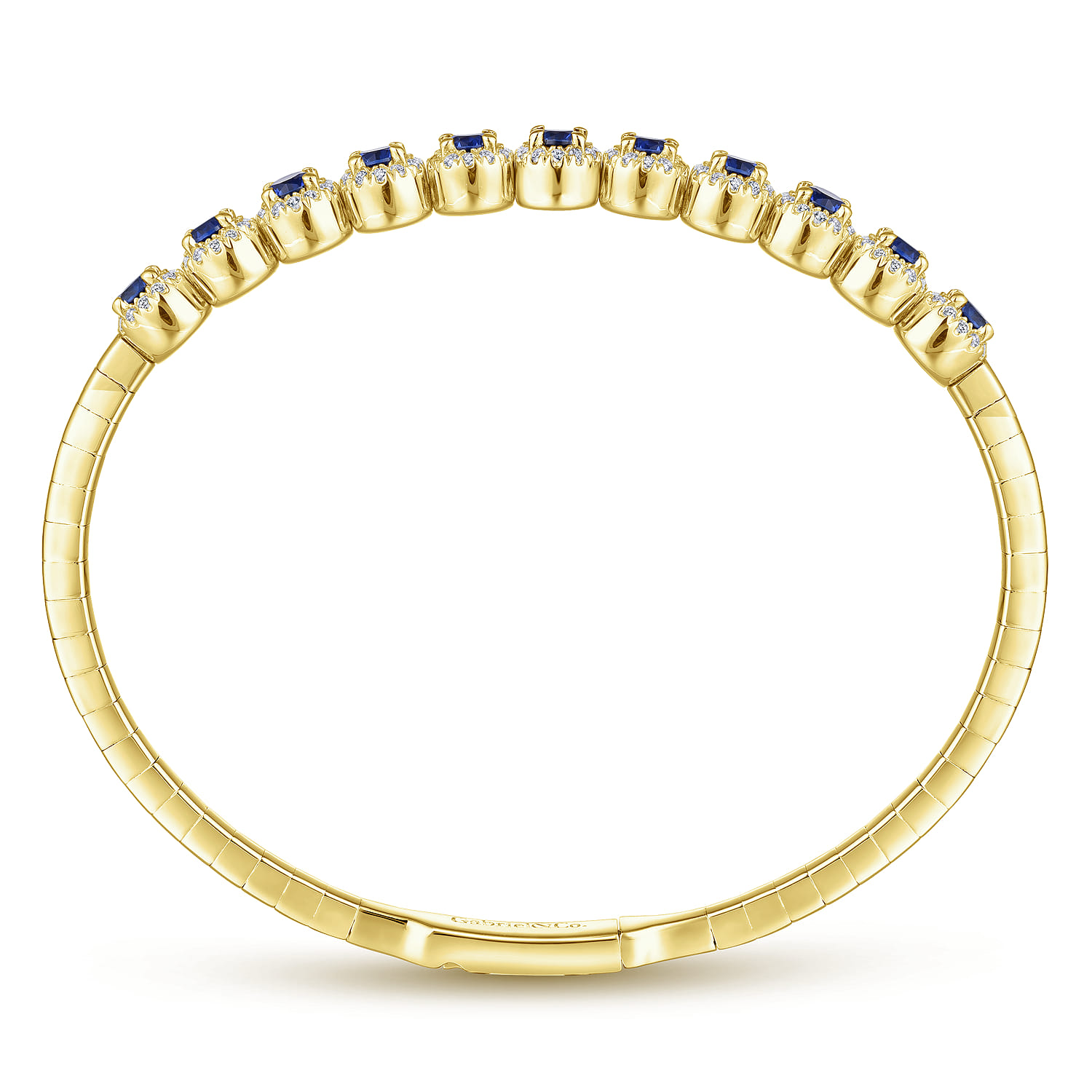 Demure - 14K Yellow Gold Round Sapphire and Diamond Halo Bangle - 0.44 ct - Shot 3