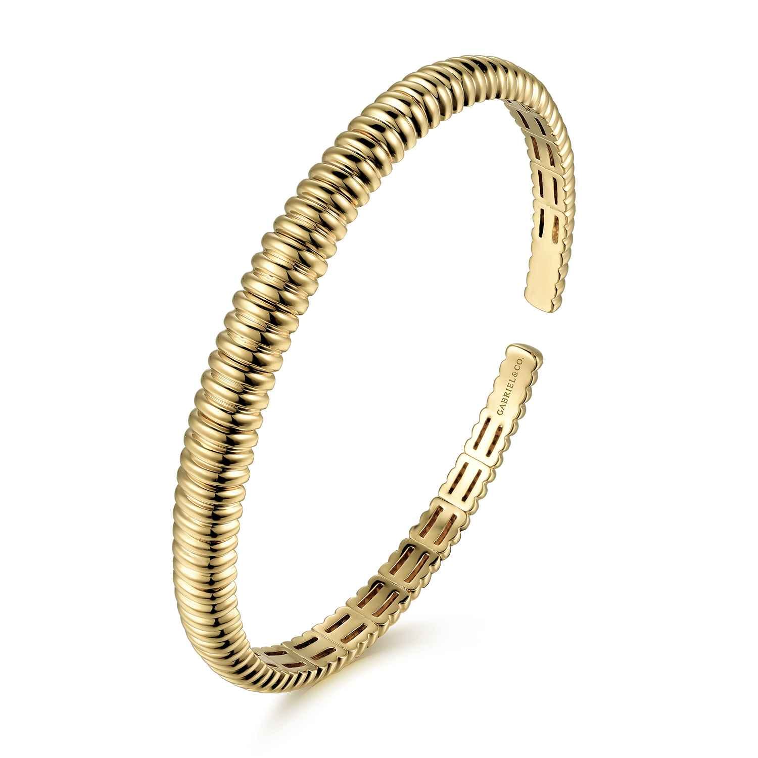 Demure - 14K Yellow Gold Shrimp Open Bangle - Shot 2