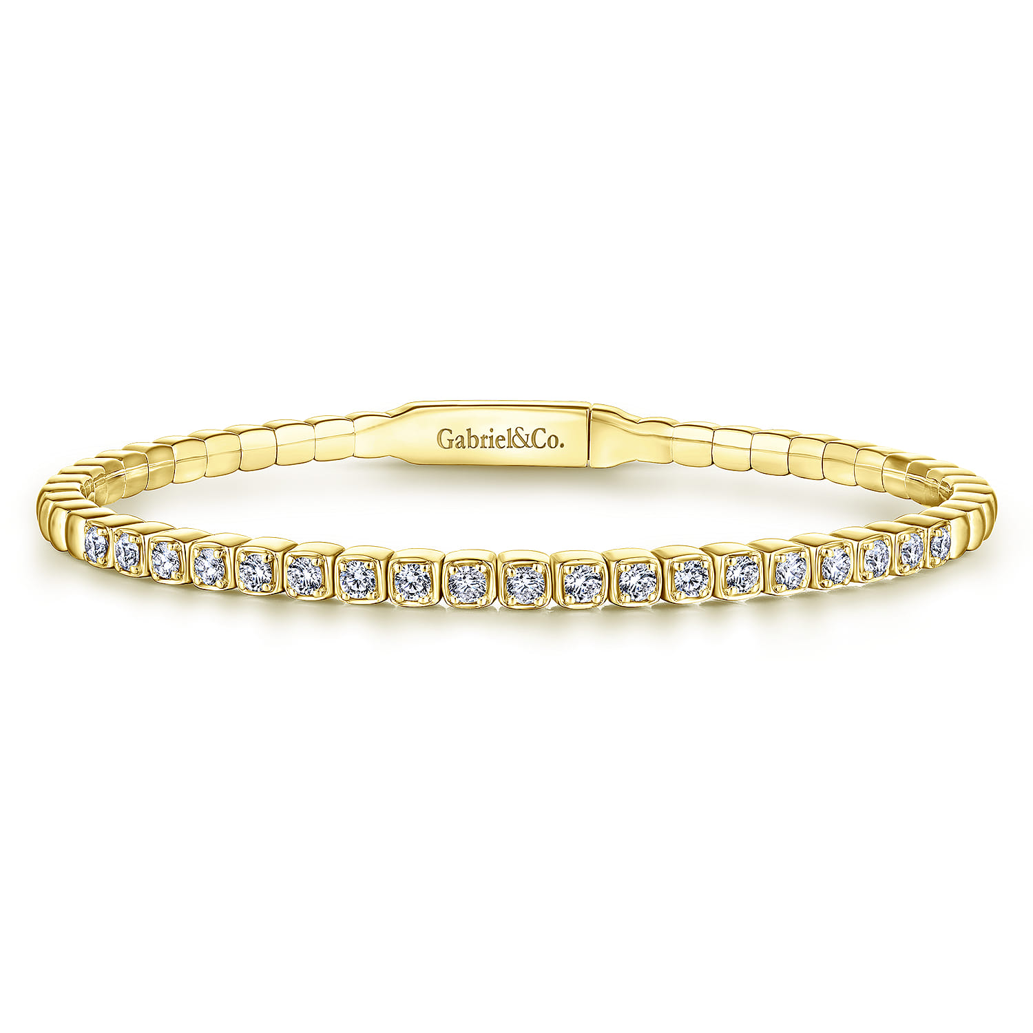 Demure - 14K Yellow Gold Square Set Diamond Bangle - 0.65 ct - Shot 1