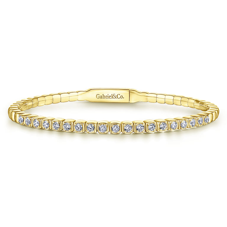 Demure - 14K Yellow Gold Square Set Diamond Bangle - 0.65 ct - Shot 1