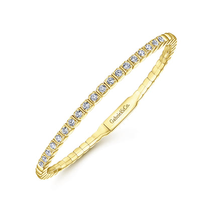 Demure - 14K Yellow Gold Square Set Diamond Bangle