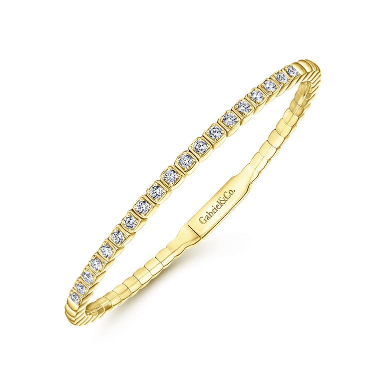 Demure - 14K Yellow Gold Square Set Diamond Bangle - 0.65 ct - Shot 2