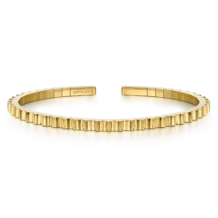 Demure - 14K Yellow Gold Textured Open Bangle - Shot 1
