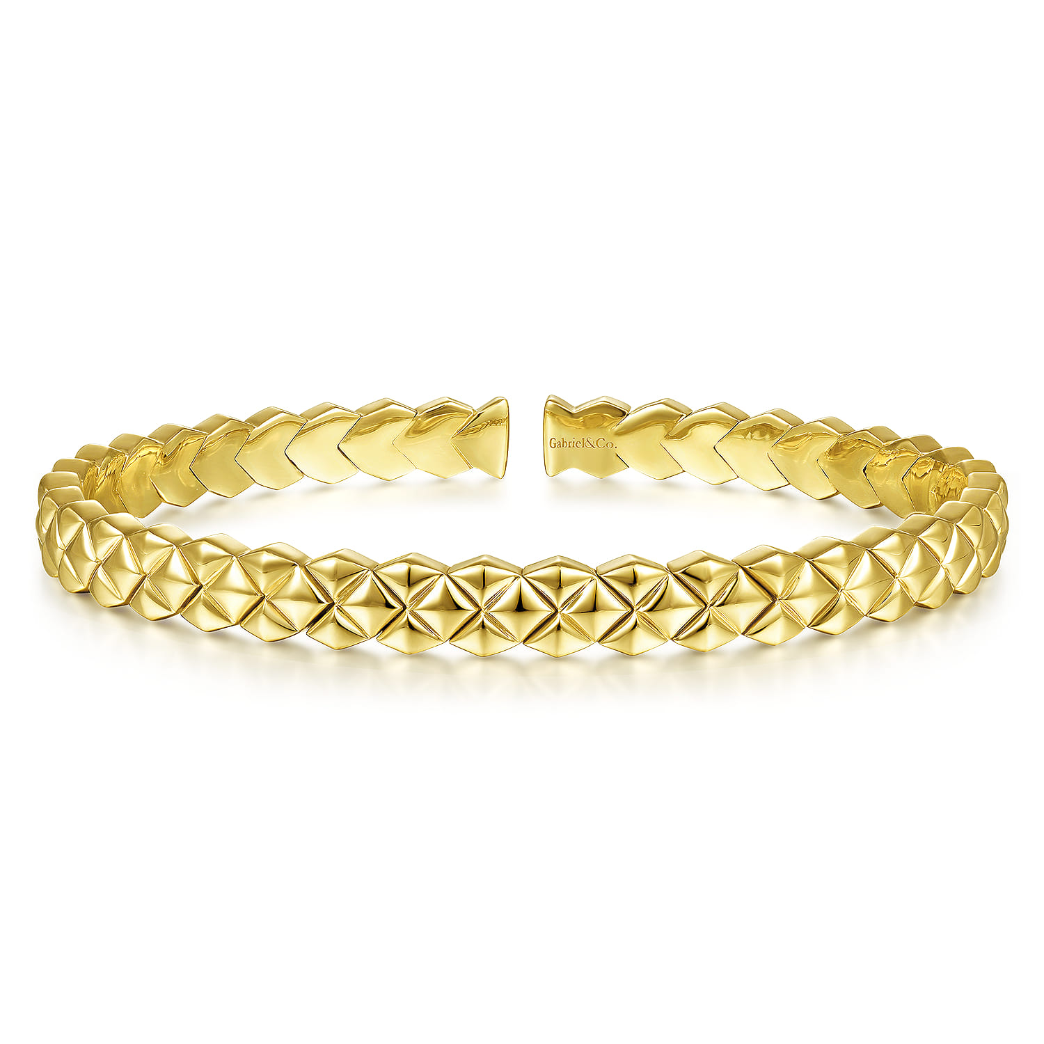 Demure - 14K Yellow Gold Textured Open Cuff Bracelet - Shot 1