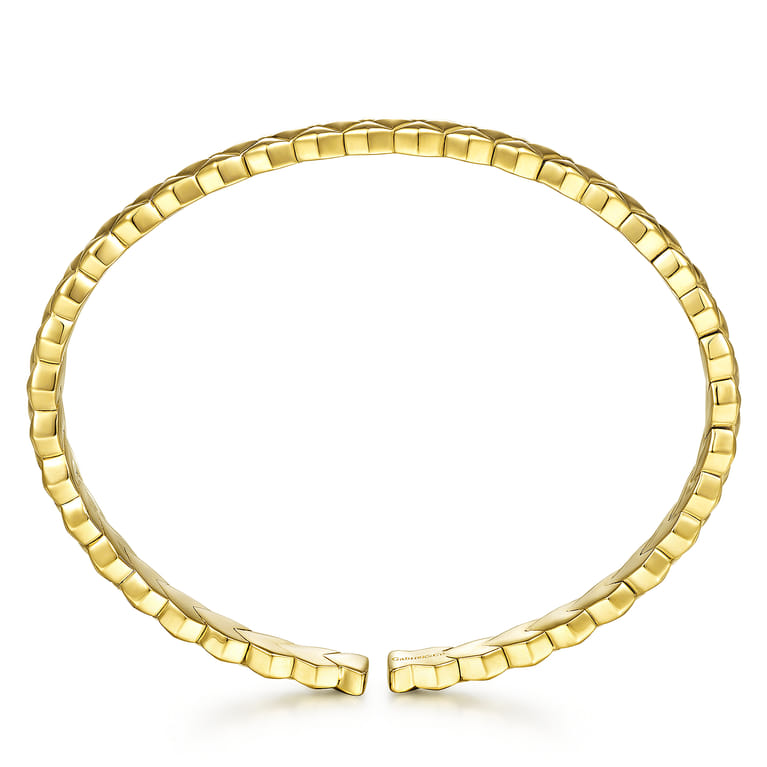 Demure - 14K Yellow Gold Textured Open Cuff Bracelet - Shot 3