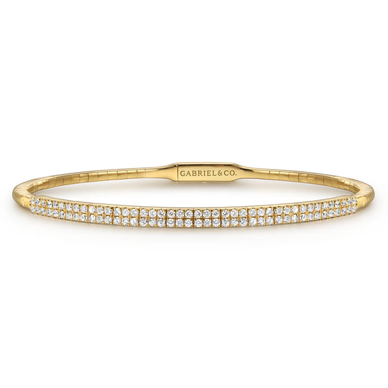 Demure - 14K Yellow Gold Two Row Diamond Bangle - 0.75 ct - Shot 1