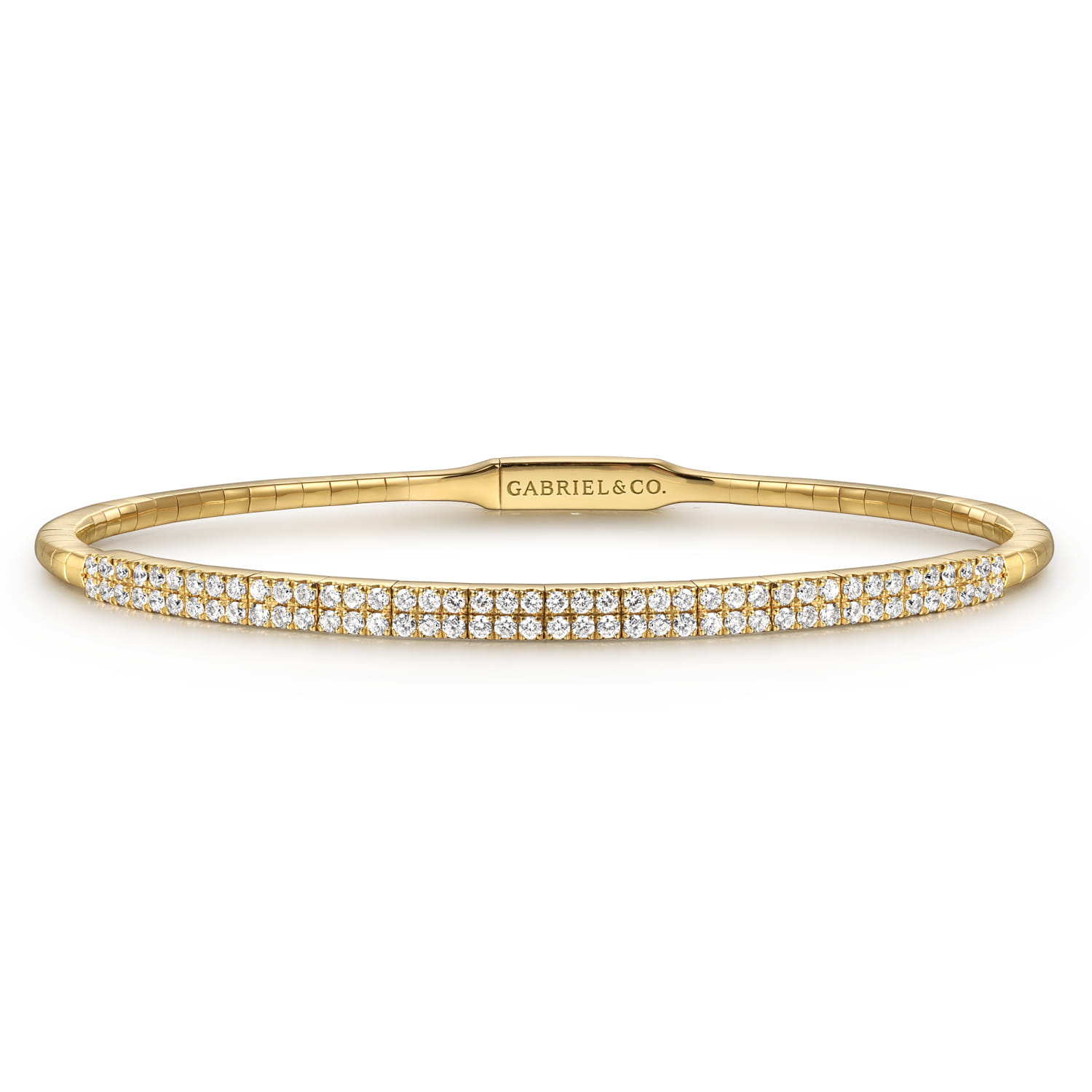 Demure - 14K Yellow Gold Two Row Diamond Closed Bangle Bracelet - 0.75 ct - Shot 1
