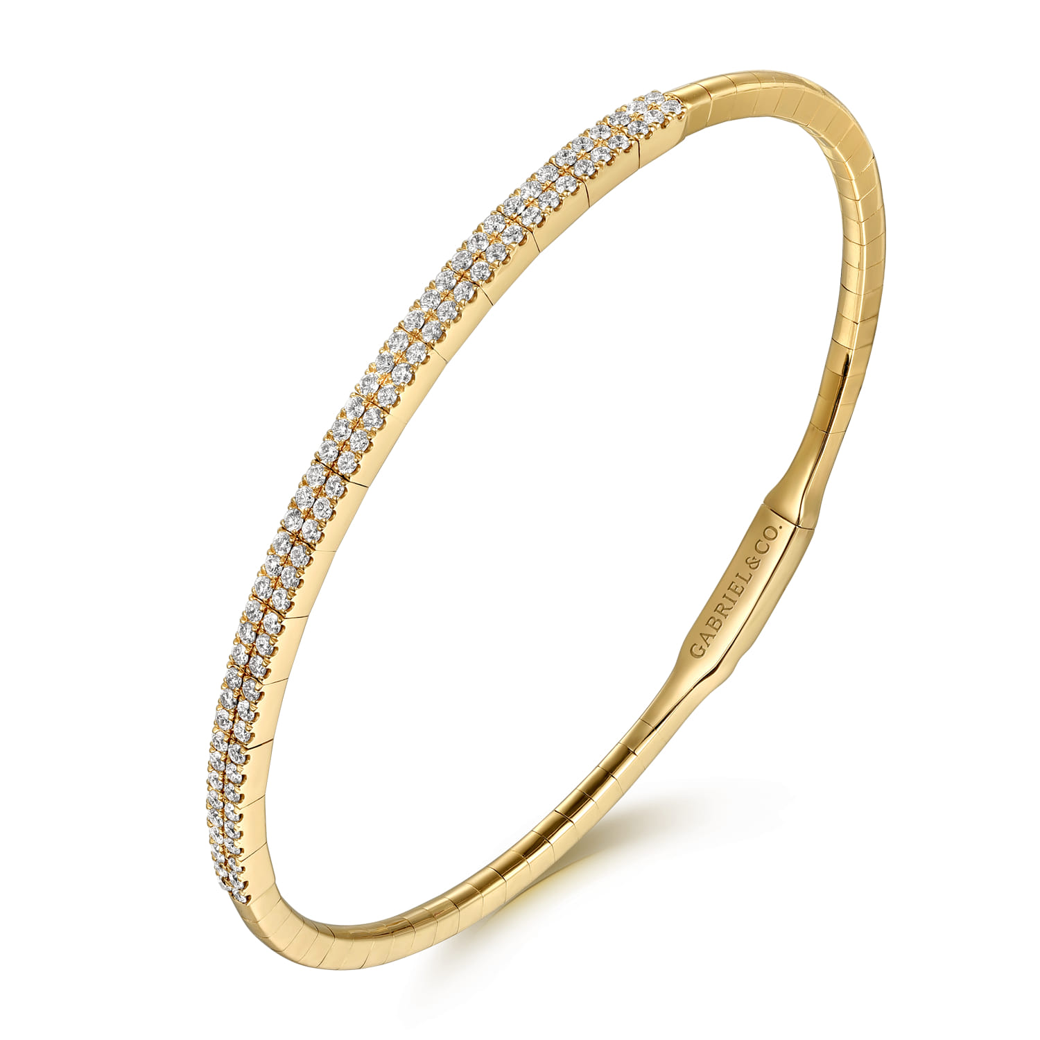 Demure - 14K Yellow Gold Two Row Diamond Closed Bangle Bracelet - 0.75 ct - Shot 2