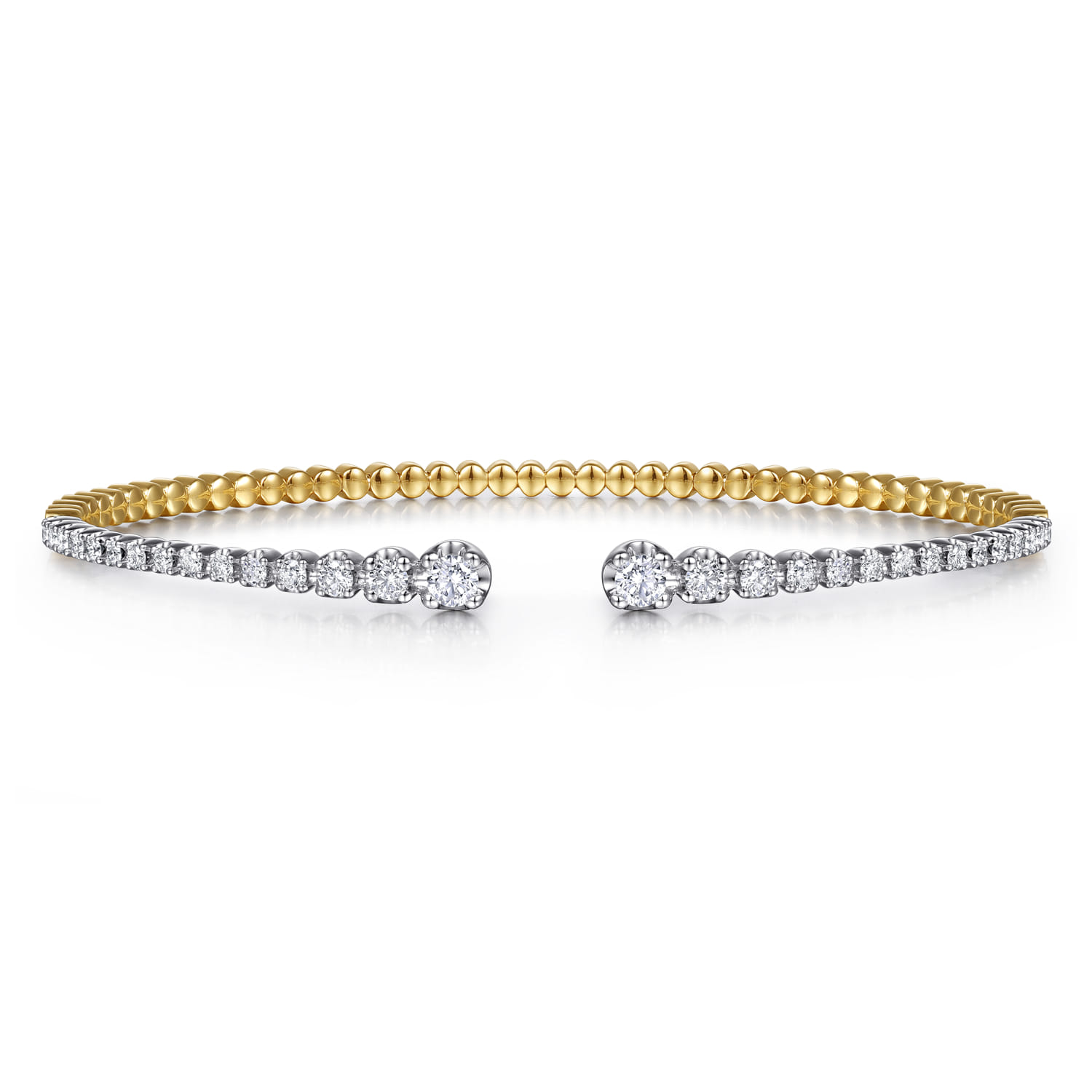 Demure - 14K Yellow and White Gold Split Cuff Bracelet with Graduating Diamonds - 0.51 ct - Shot 1