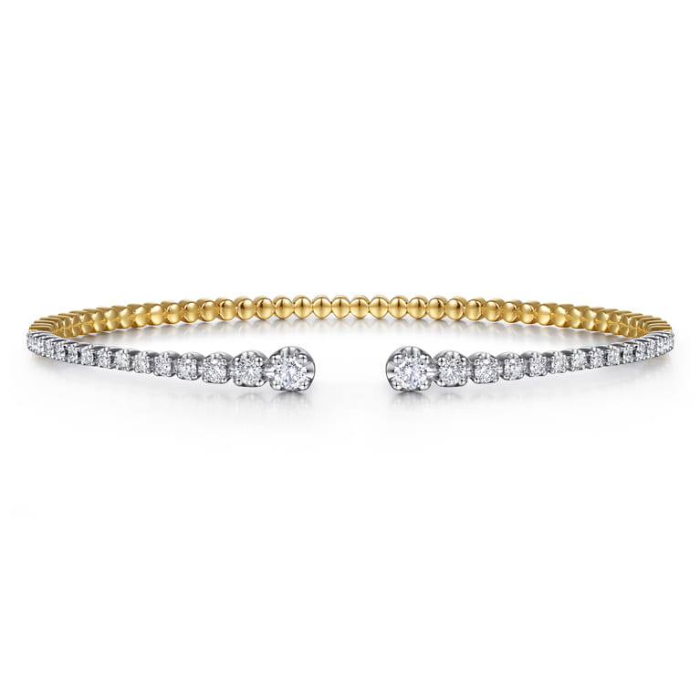 Demure - 14K Yellow and White Gold Split Cuff Bracelet with Graduating Diamonds - 0.51 ct - Shot 1