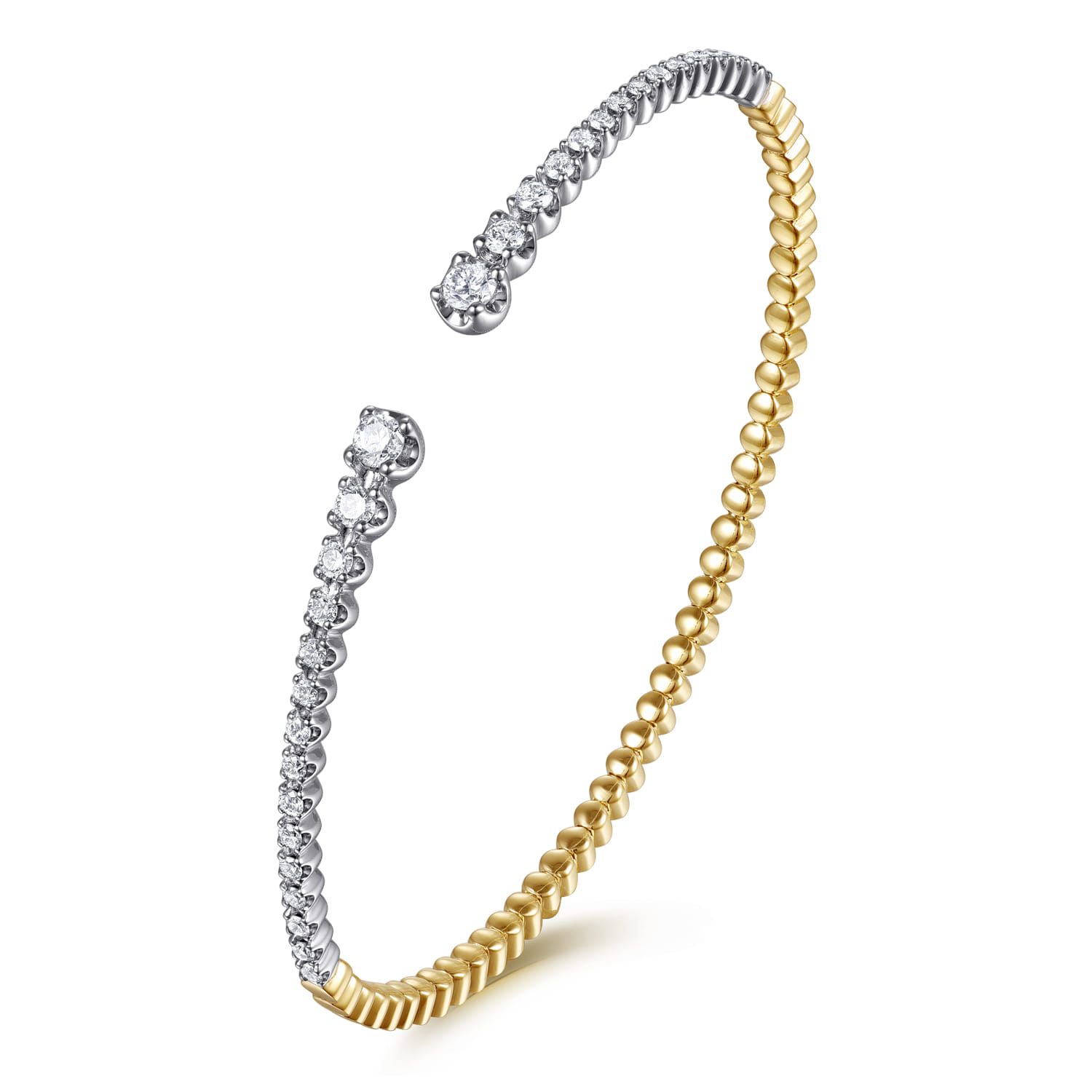 Demure - 14K Yellow and White Gold Split Cuff Bracelet with Graduating Diamonds - 0.51 ct - Shot 2