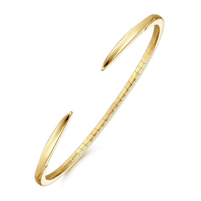Demure - High Polished 14K Yellow Gold Open Bangle Bracelet - Shot 2