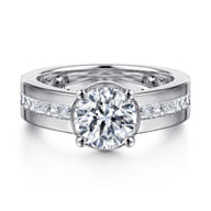 Dennise - 14K White Gold Wide Band Round Diamond Engagement Ring
