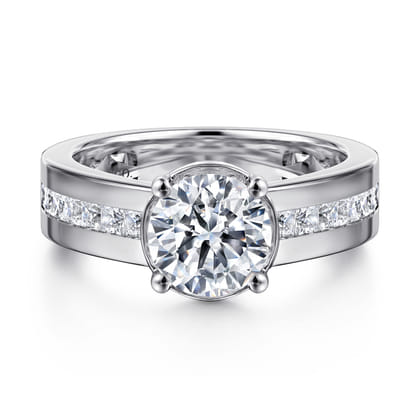 Dennise - 14K White Gold Wide Band Round Diamond Engagement Ring