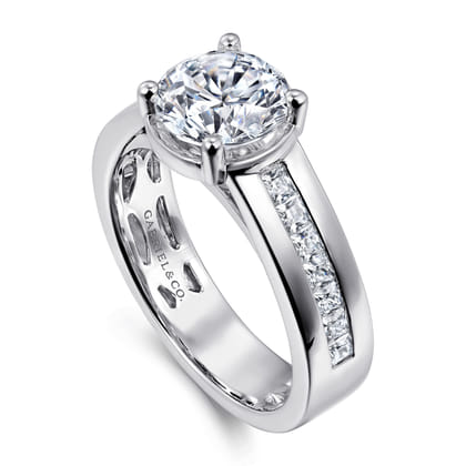 Dennise - 14K White Gold Wide Band Round Diamond Engagement Ring