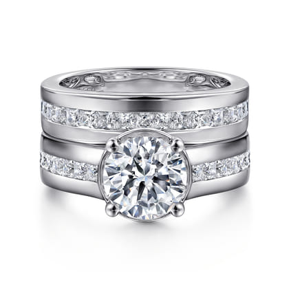 Dennise - 14K White Gold Wide Band Round Diamond Engagement Ring