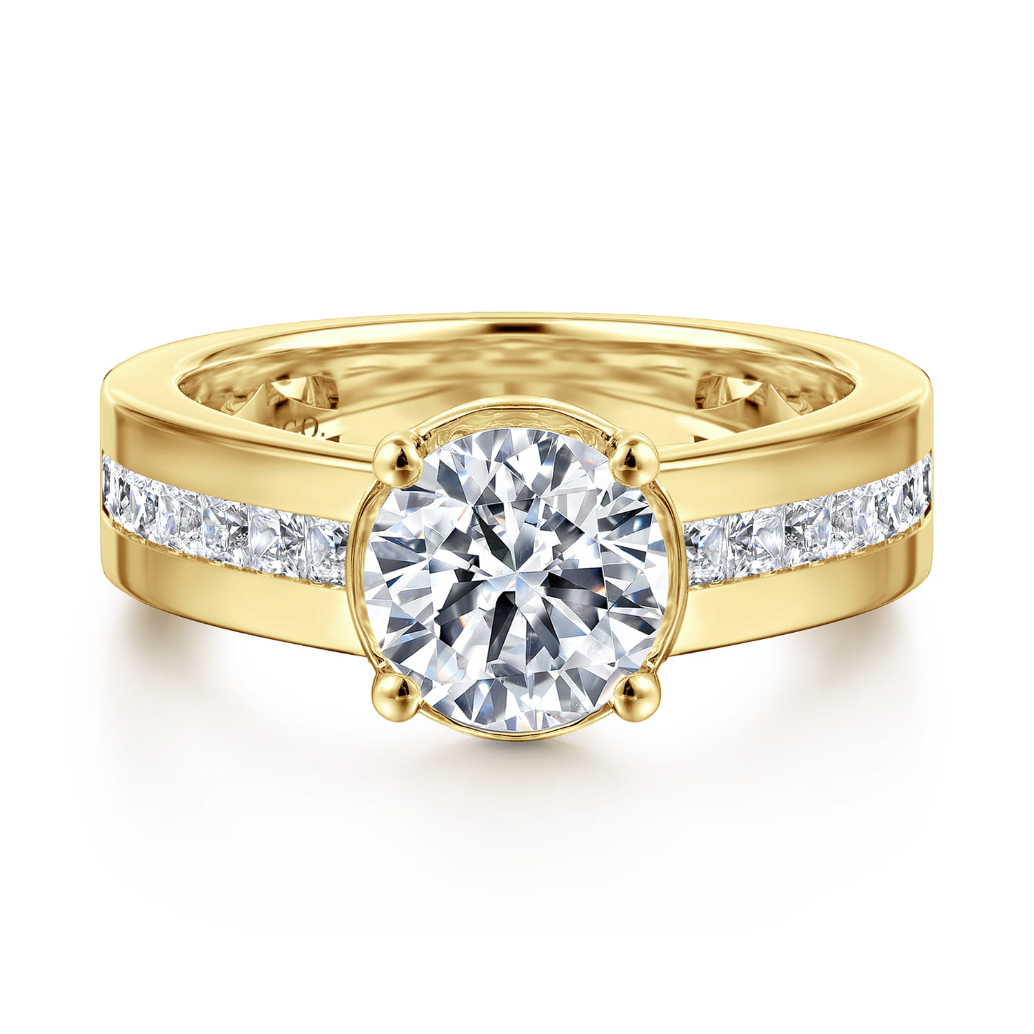 Dennise - 14K Yellow Gold Bezel Prong Wide Band Round Diamond Engagement Ring