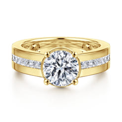 Dennise - 14K Yellow Gold Bezel Prong Wide Band Round Diamond Engagement Ring