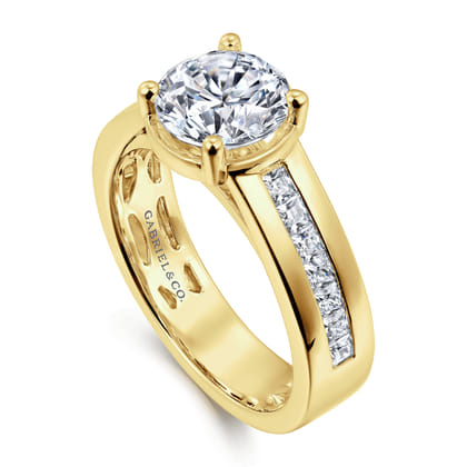 Dennise - 14K Yellow Gold Bezel Prong Wide Band Round Diamond Engagement Ring