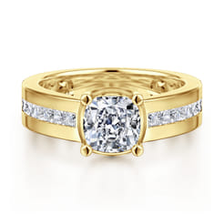 Dennise - 14K Yellow Gold Wide Band Cushion Cut Diamond Engagement Ring