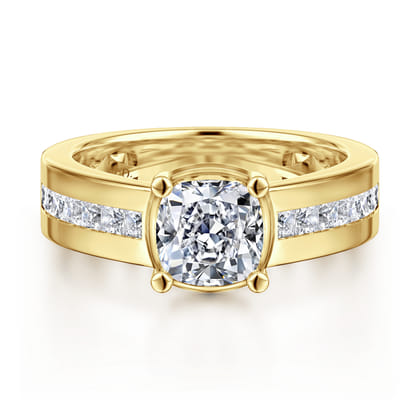 Dennise - 14K Yellow Gold Wide Band Cushion Cut Diamond Engagement Ring