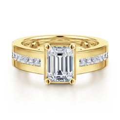 Dennise - 14K Yellow Gold Wide Band Emerald Cut Diamond Engagement Ring