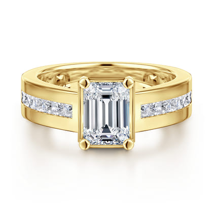Dennise - 14K Yellow Gold Wide Band Emerald Cut Diamond Engagement Ring