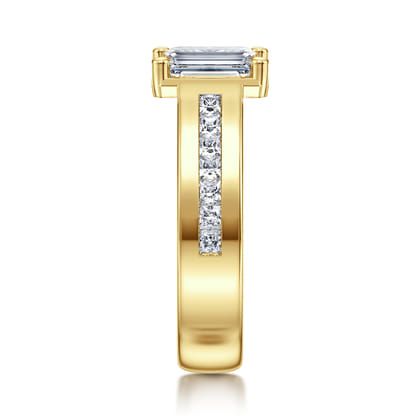 Dennise - 14K Yellow Gold Wide Band Emerald Cut Diamond Engagement Ring