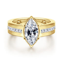 Dennise - 14K Yellow Gold Wide Band Marquise Shape Diamond Engagement Ring
