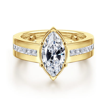 Dennise - 14K Yellow Gold Wide Band Marquise Shape Diamond Engagement Ring