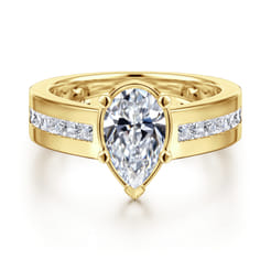 Dennise - 14K Yellow Gold Wide Band Pear Shape Diamond Engagement Ring