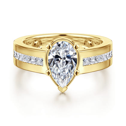 Dennise - 14K Yellow Gold Wide Band Pear Shape Diamond Engagement Ring