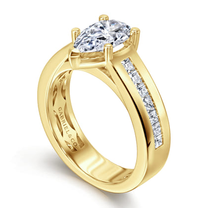 Dennise - 14K Yellow Gold Wide Band Pear Shape Diamond Engagement Ring