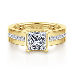 Dennise - 14K Yellow Gold Wide Band Princess Cut Diamond Engagement Ring