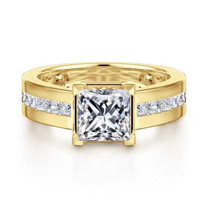 Dennise - 14K Yellow Gold Wide Band Princess Cut Diamond Engagement Ring