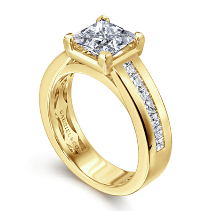 Dennise - 14K Yellow Gold Wide Band Princess Cut Diamond Engagement Ring