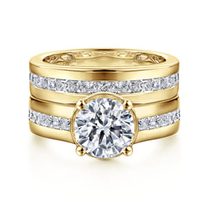 Dennise - 14K Yellow Gold Wide Band Round Diamond Engagement Ring
