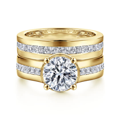 Dennise - 14K Yellow Gold Wide Band Round Diamond Engagement Ring