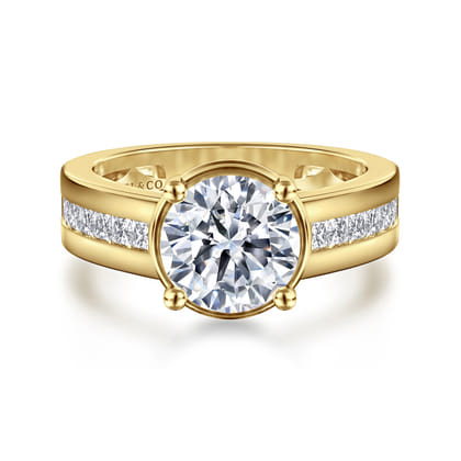 Dennise - 14K Yellow Gold Wide Band Round Diamond Engagement Ring