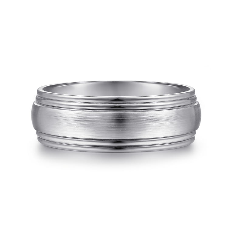 Derek - 14K White Gold 8mm - Men's Wedding Band in Satin Finish - Shot 1