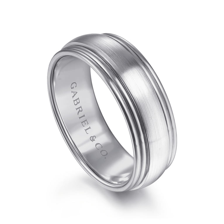 Derek - 14K White Gold 8mm - Men's Wedding Band in Satin Finish - Shot 3